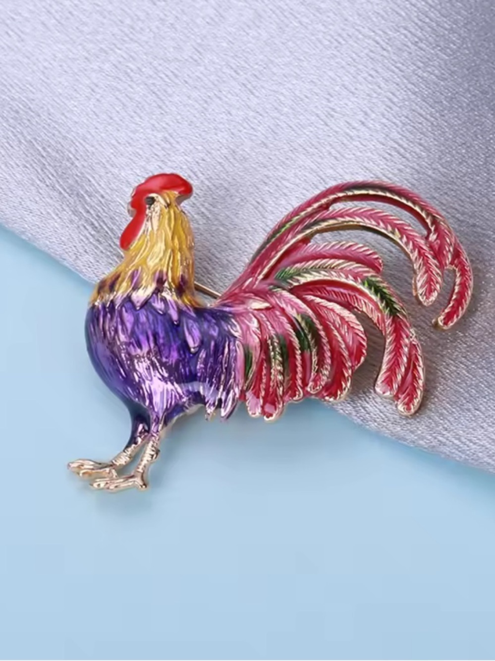 Purple Rooster Gold Brooch - Picture 6 of 6